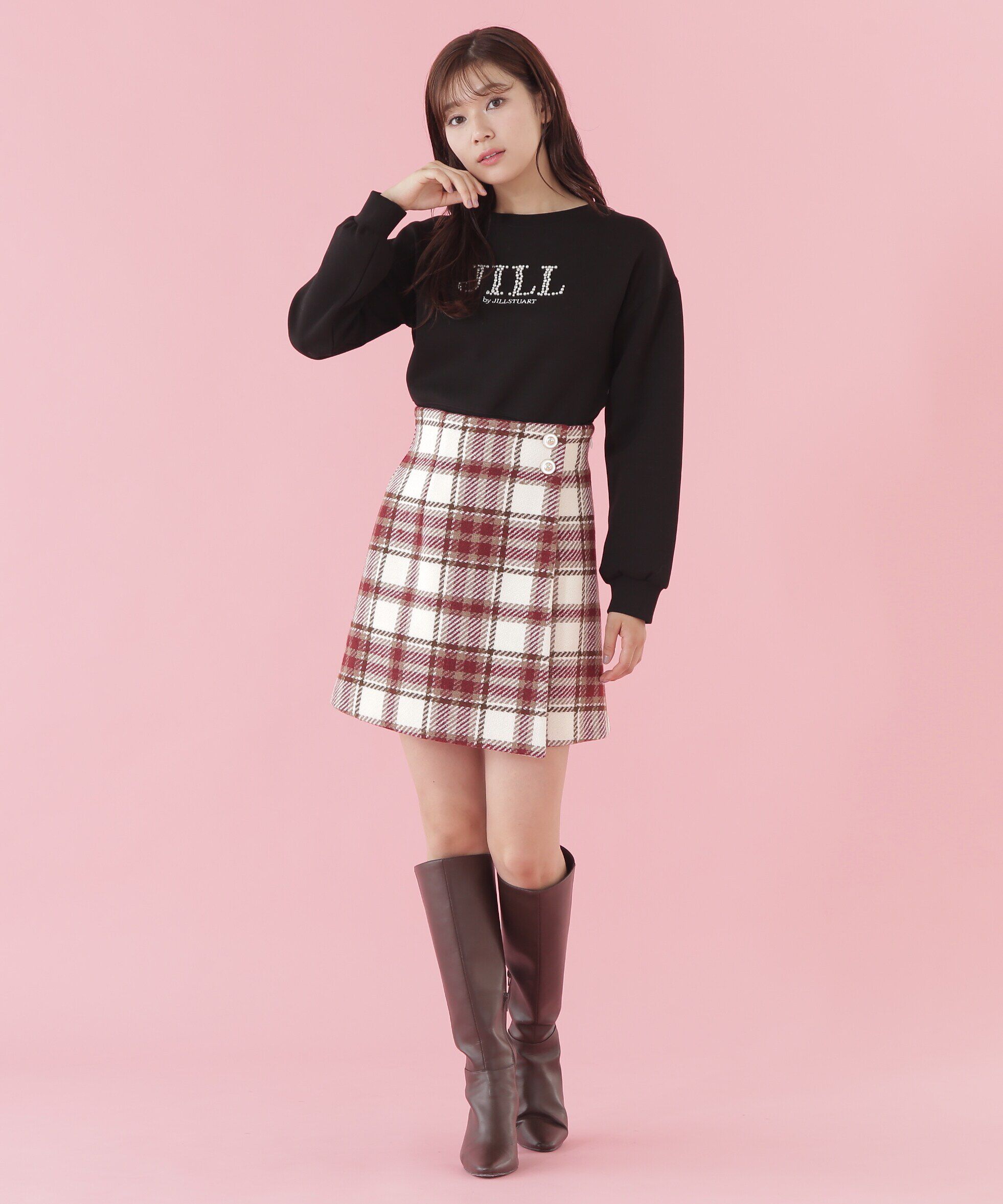  「ラップ風ビッグカラーチェックミニスカート」|スカート|