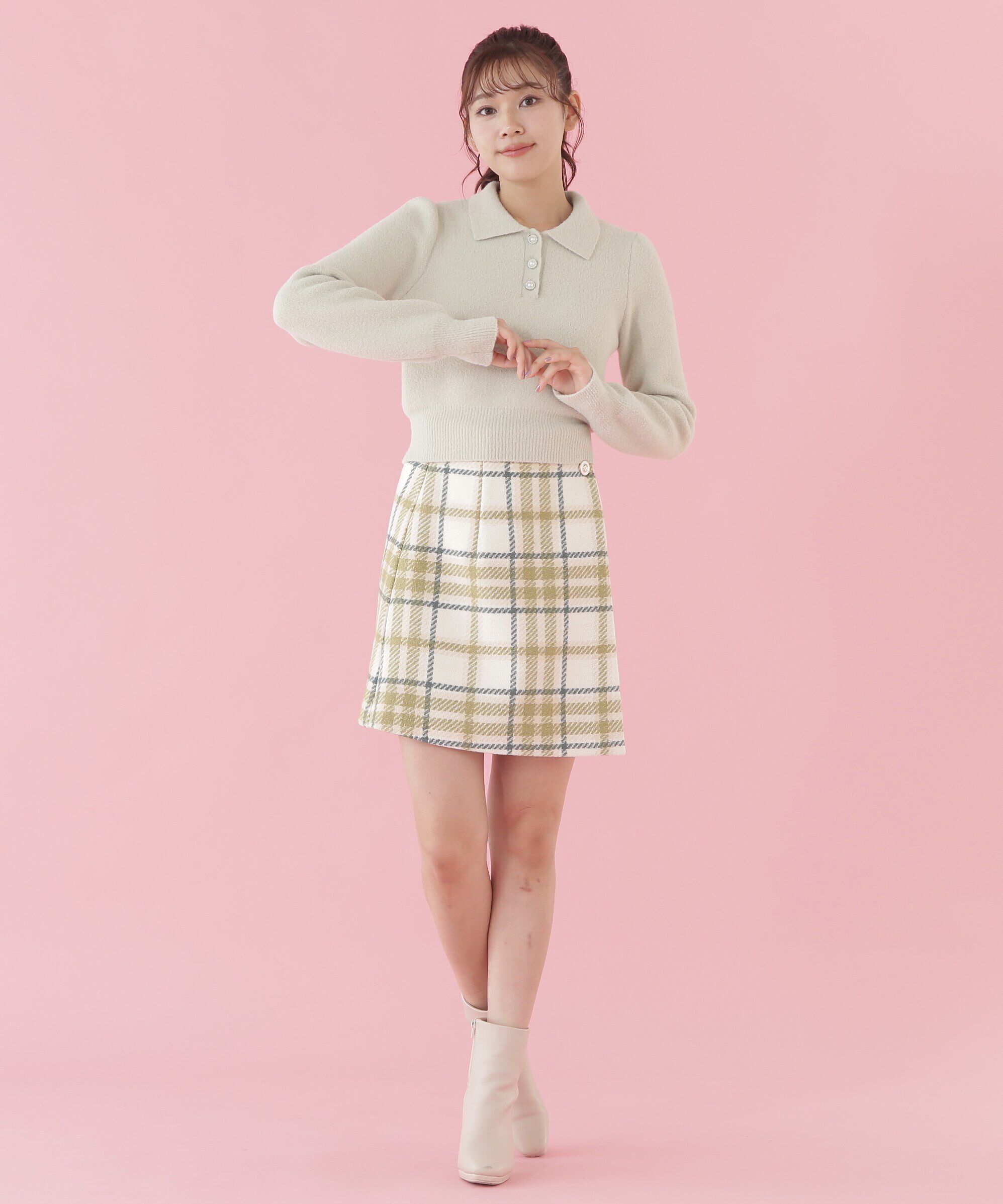  「ラップ風ビッグカラーチェックミニスカート」|スカート|