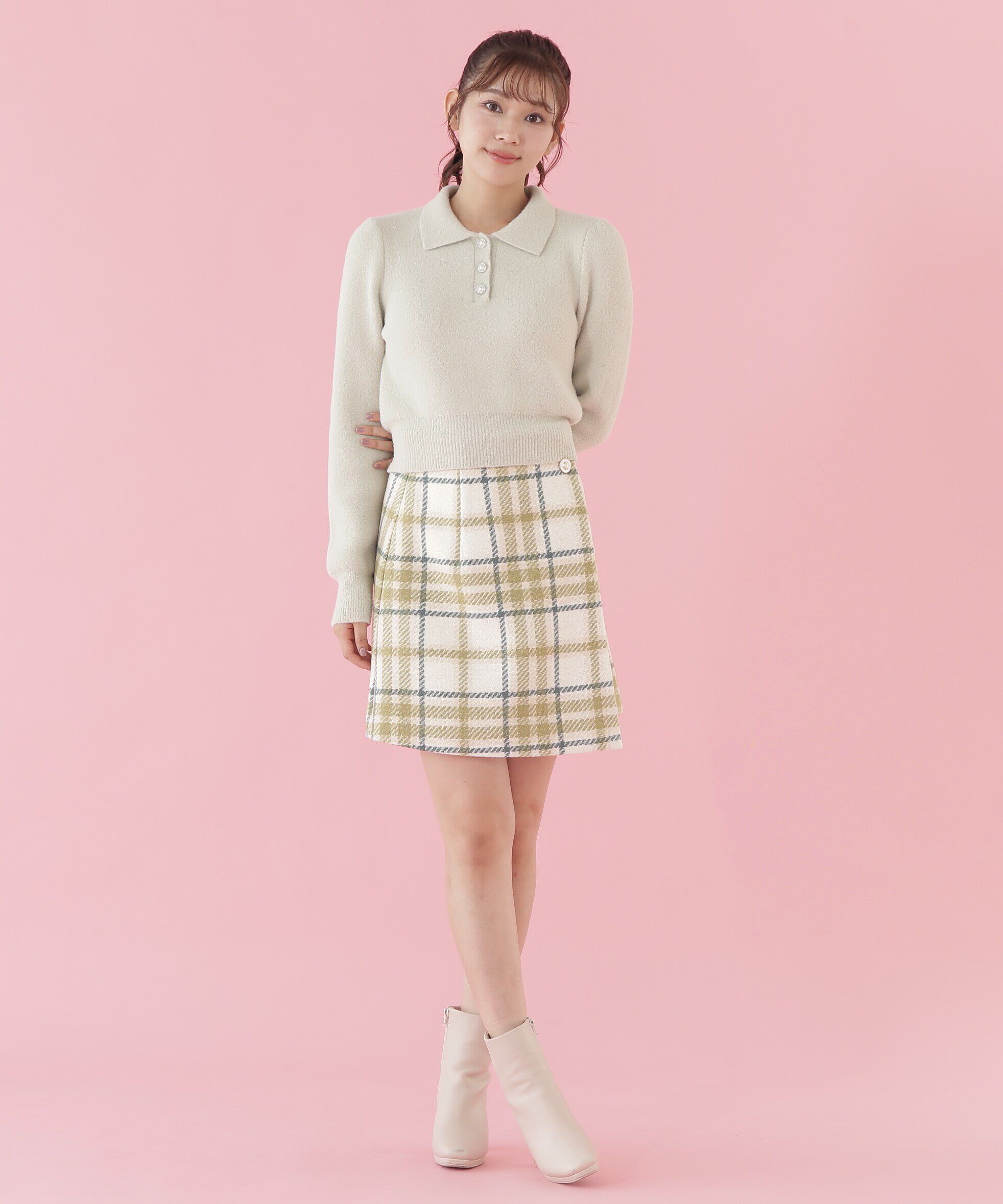  「ラップ風ビッグカラーチェックミニスカート」|スカート|