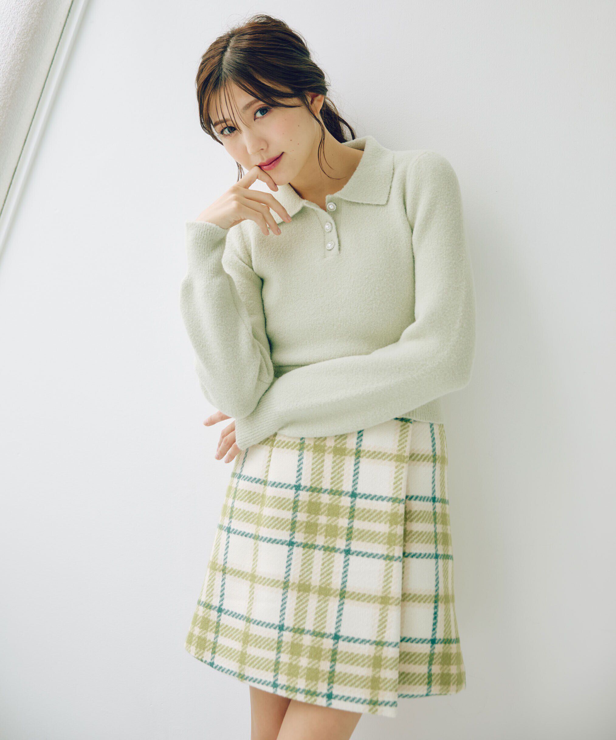  「ラップ風ビッグカラーチェックミニスカート」|スカート|