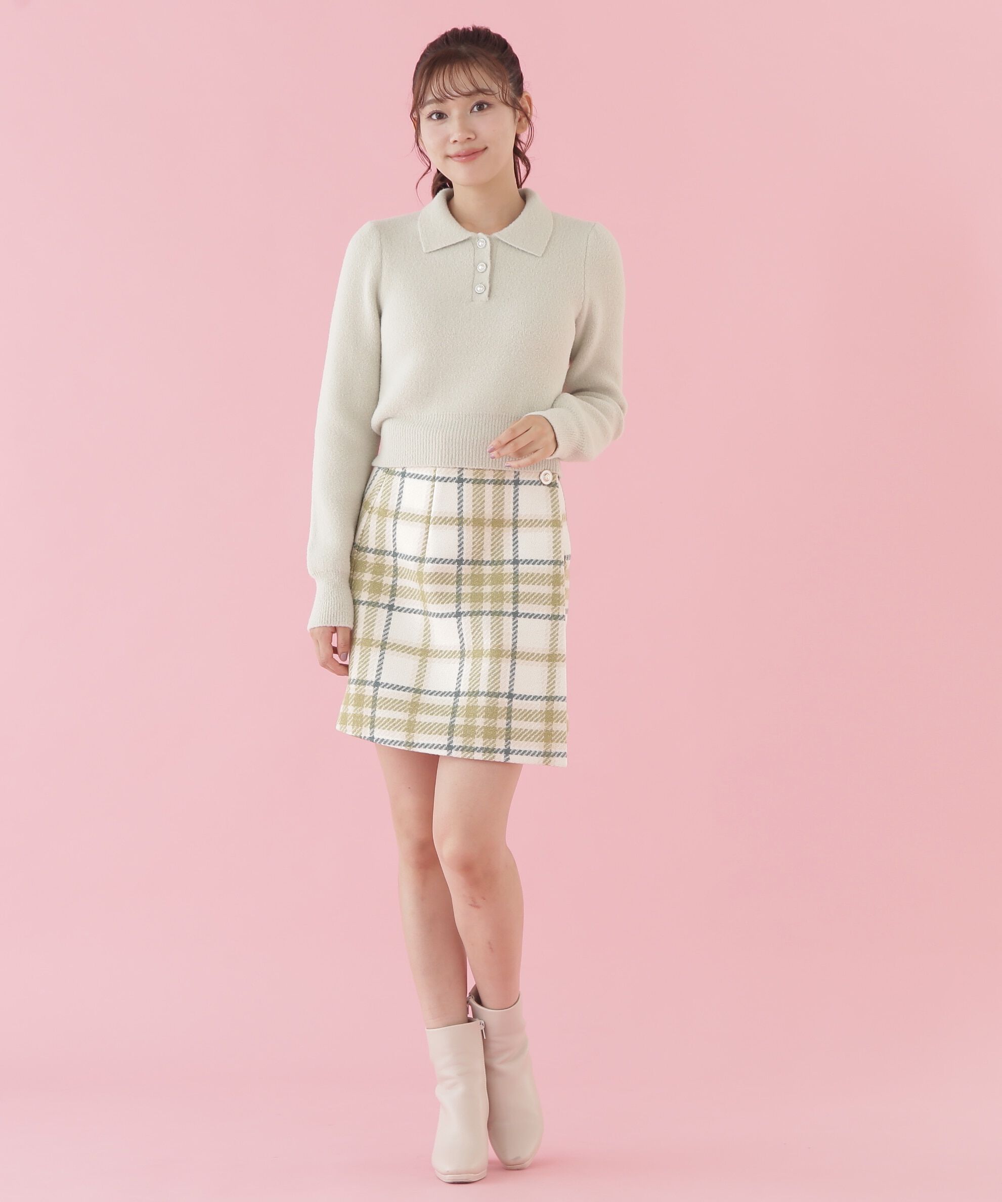  「ラップ風ビッグカラーチェックミニスカート」|スカート|