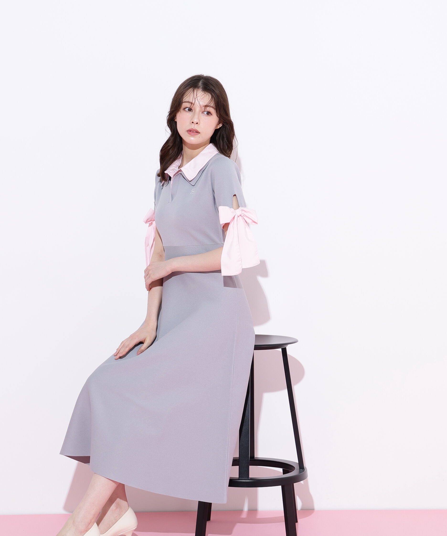  「ダブルカラーニットワンピース」|ワンピース|