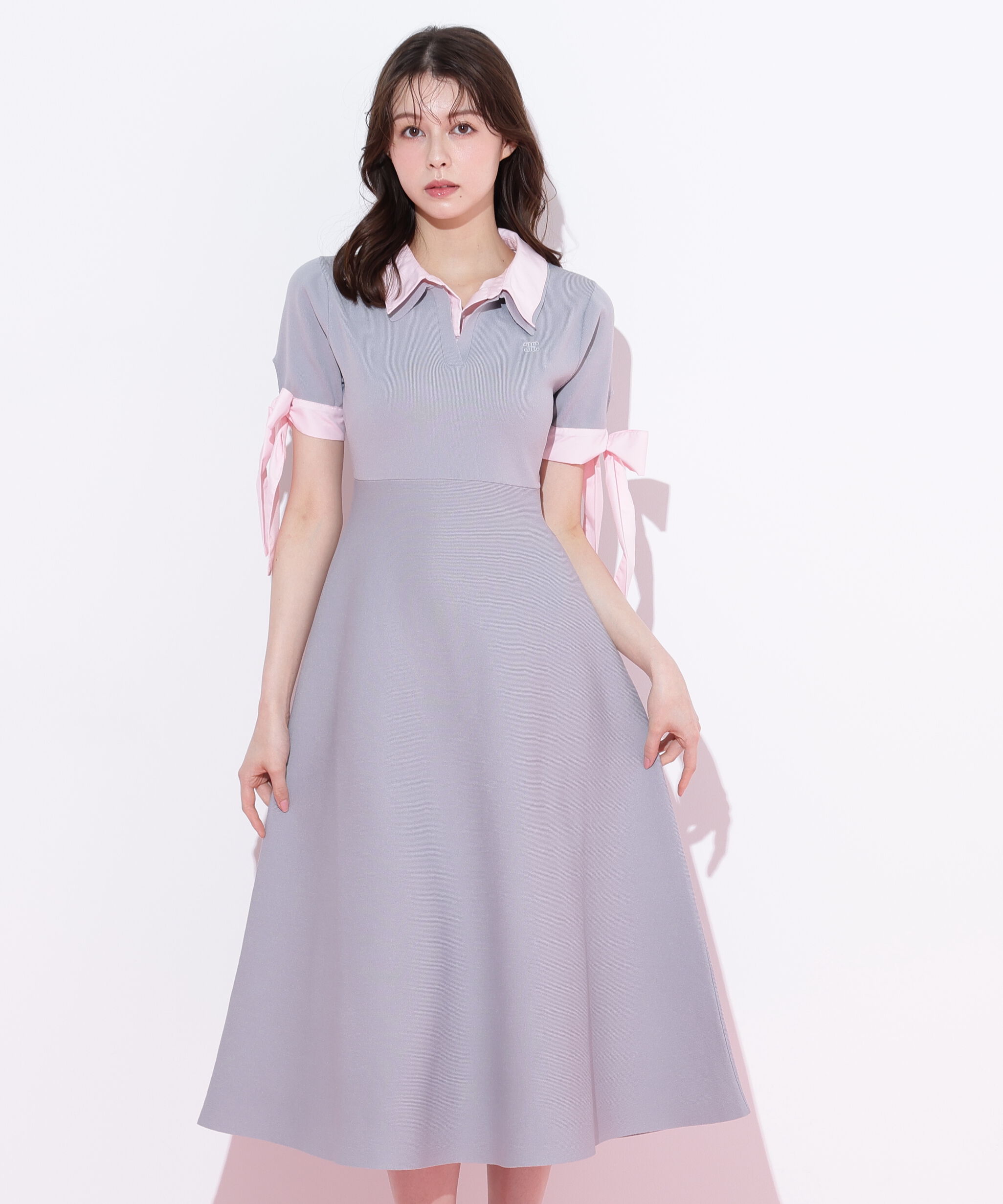  「ダブルカラーニットワンピース」|ワンピース|