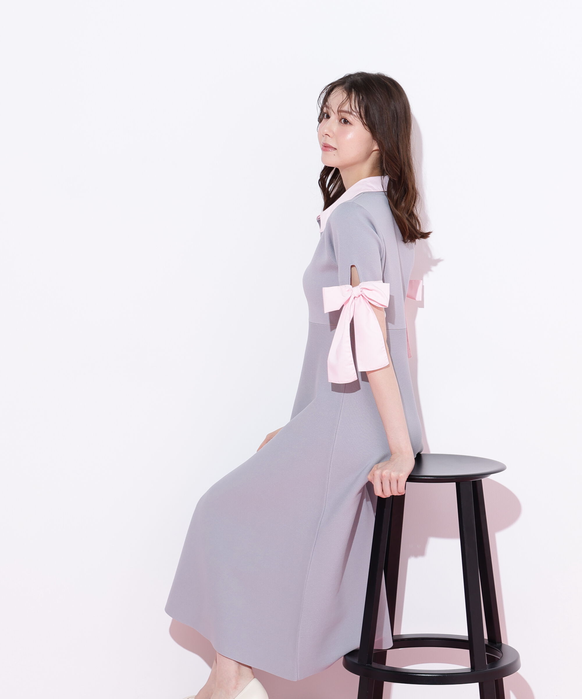  「ダブルカラーニットワンピース」|ワンピース|