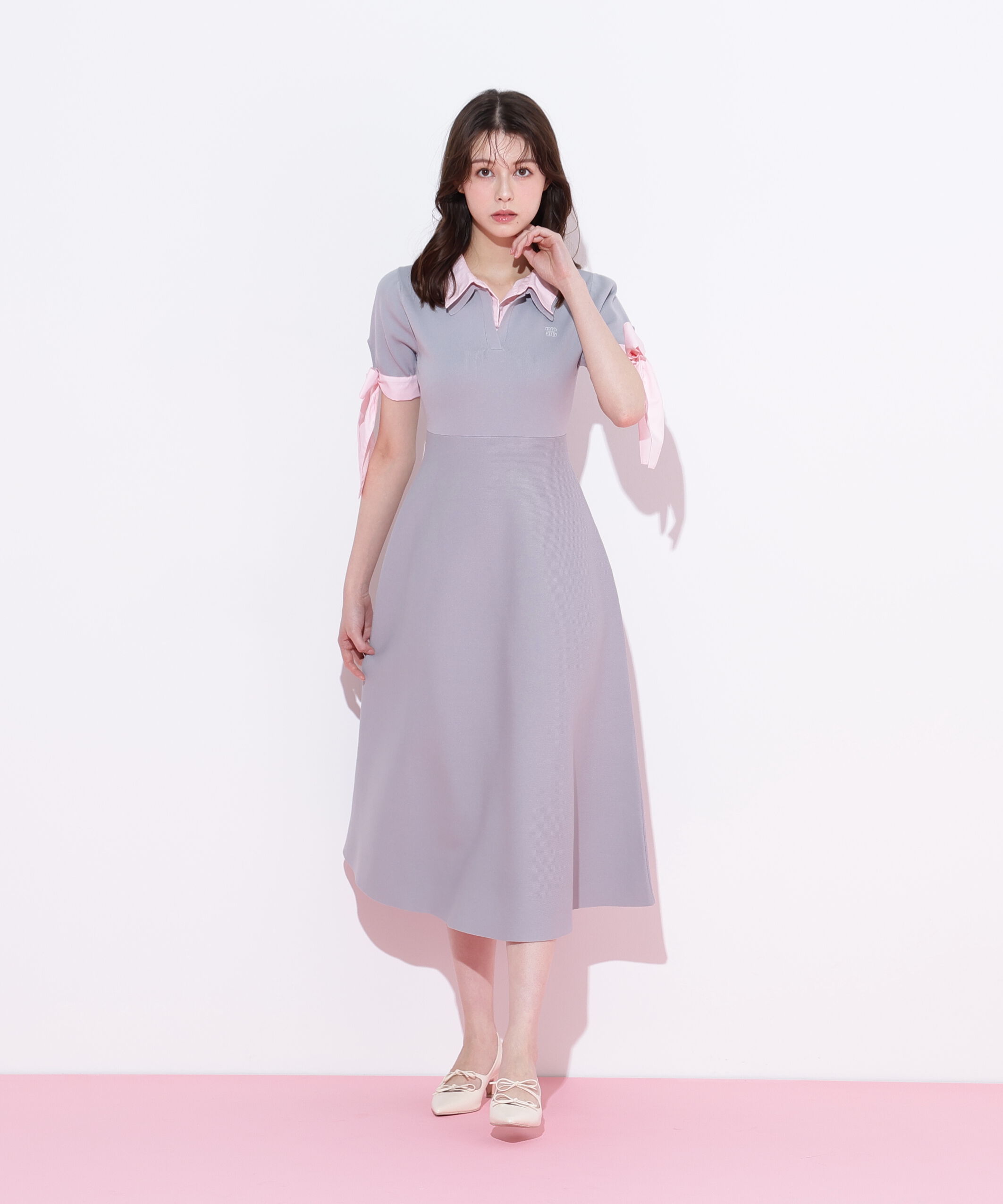  「ダブルカラーニットワンピース」|ワンピース|