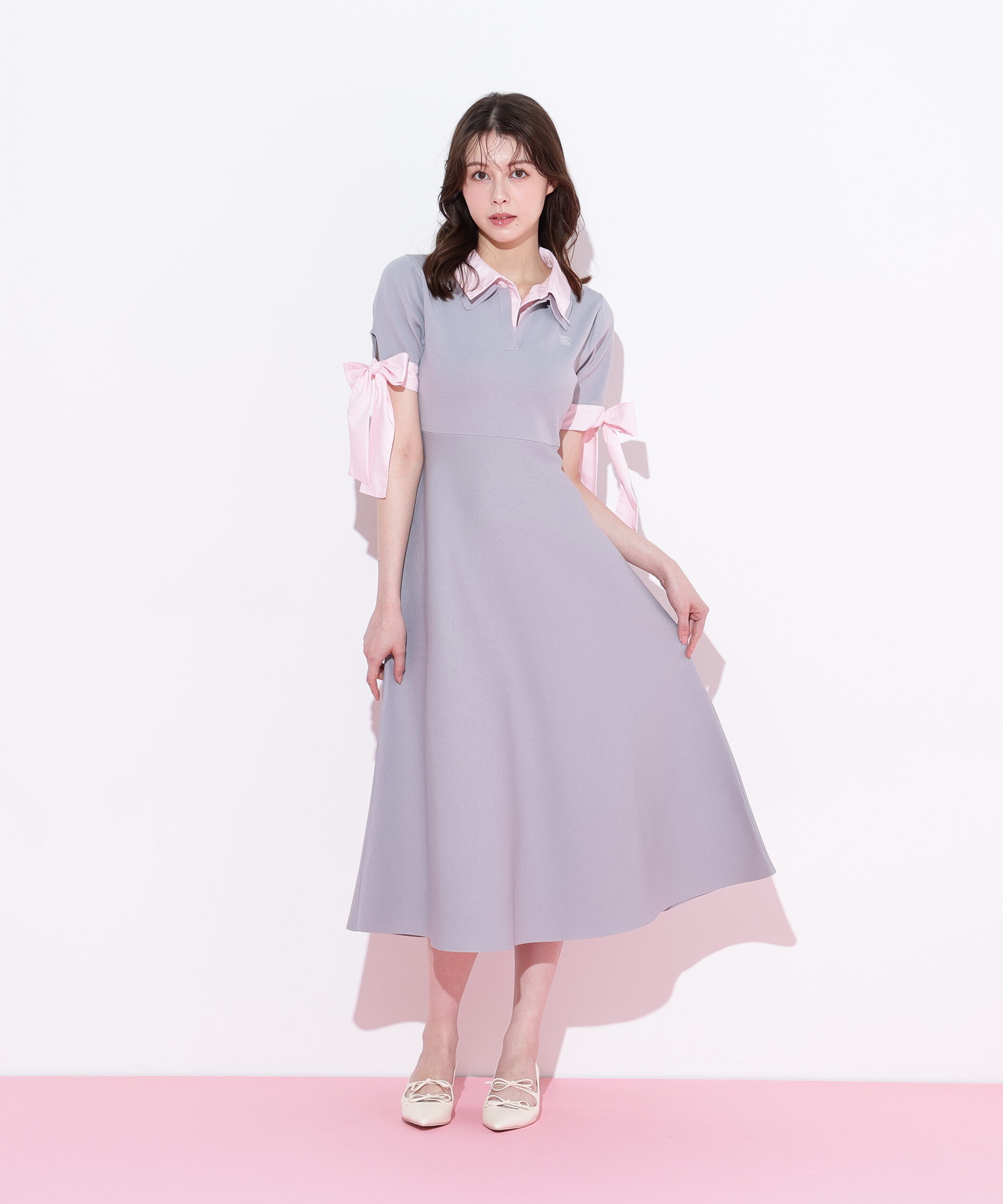  「ダブルカラーニットワンピース」|ワンピース|