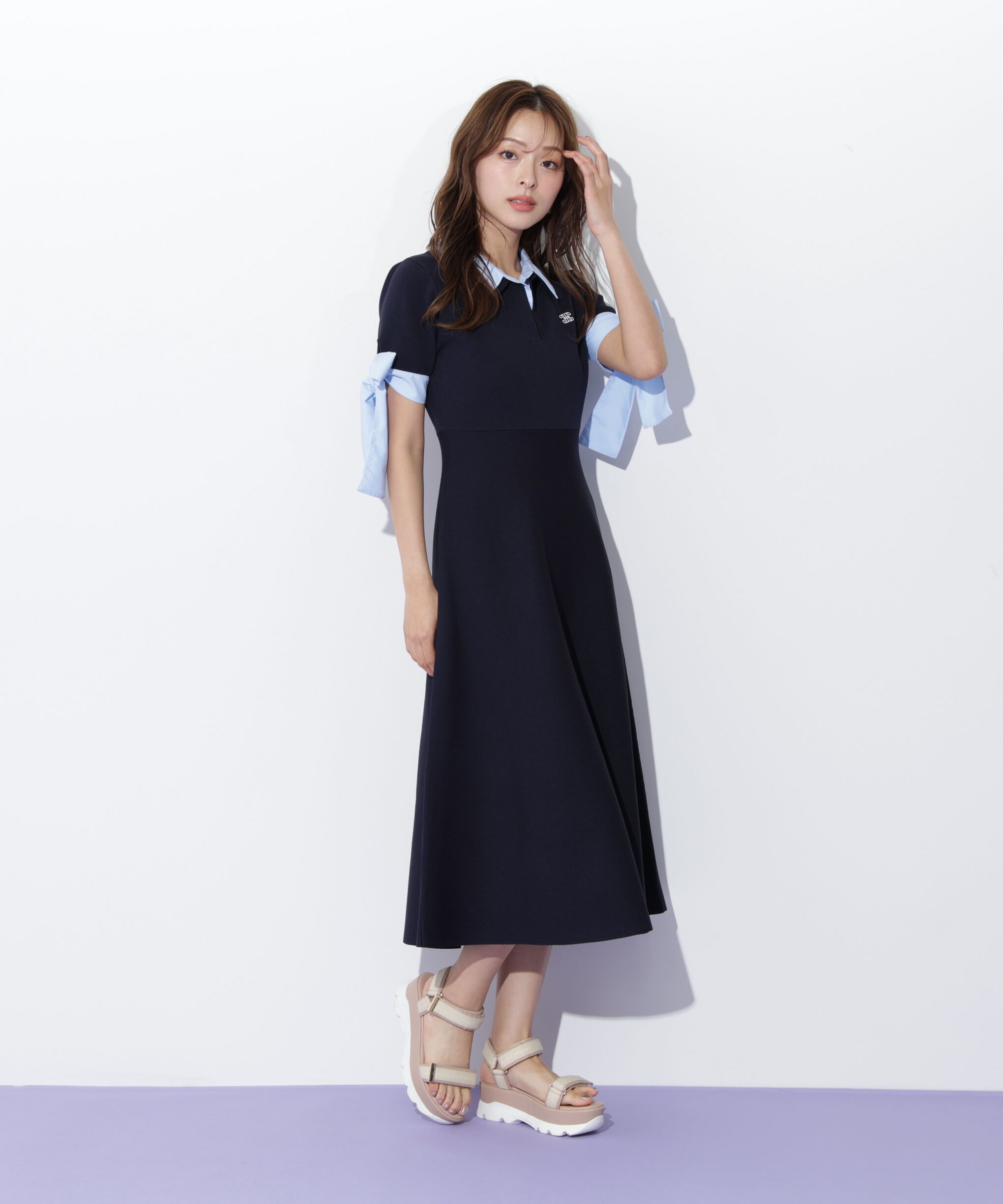  「ダブルカラーニットワンピース」|ワンピース|