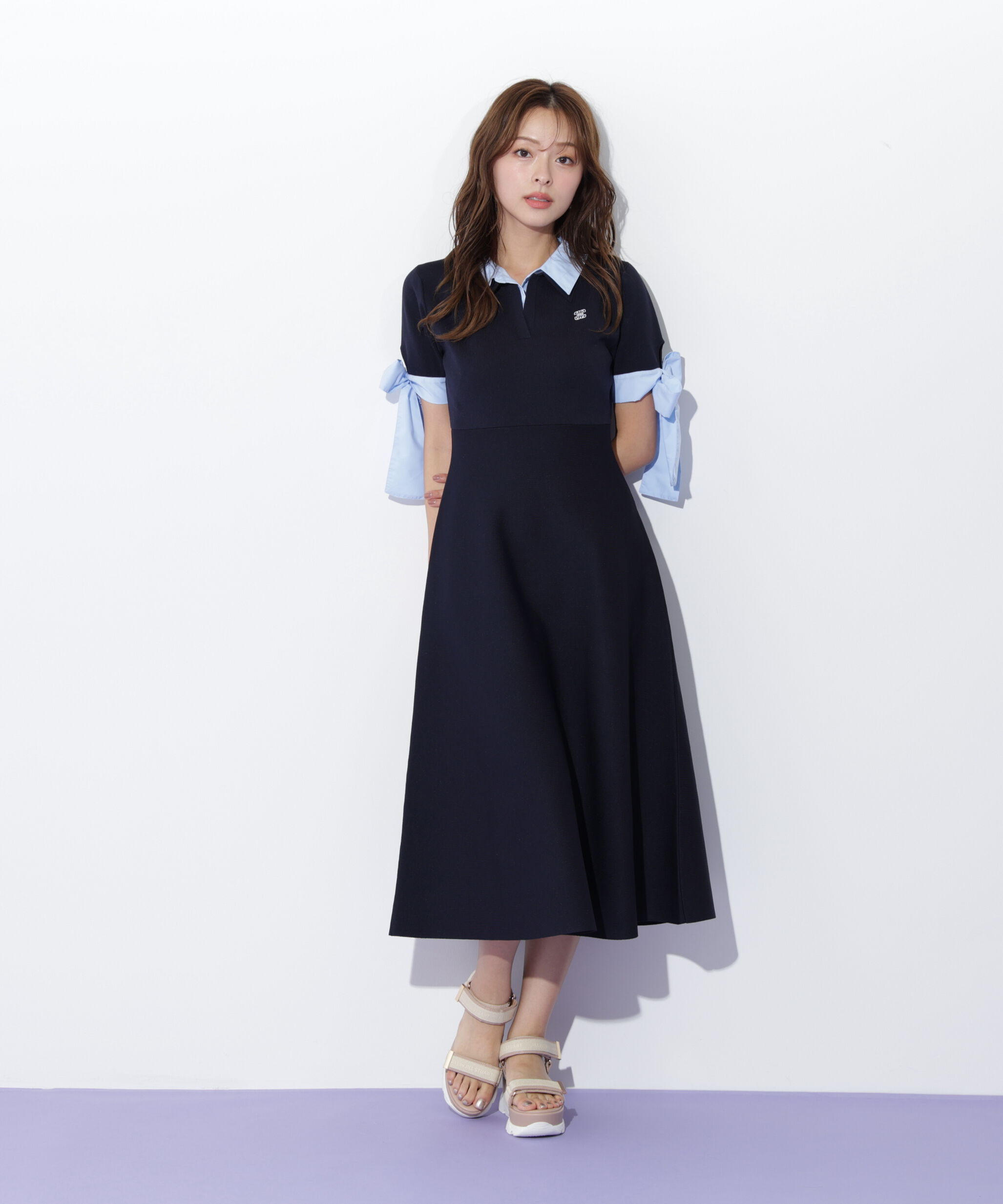  「ダブルカラーニットワンピース」|ワンピース|