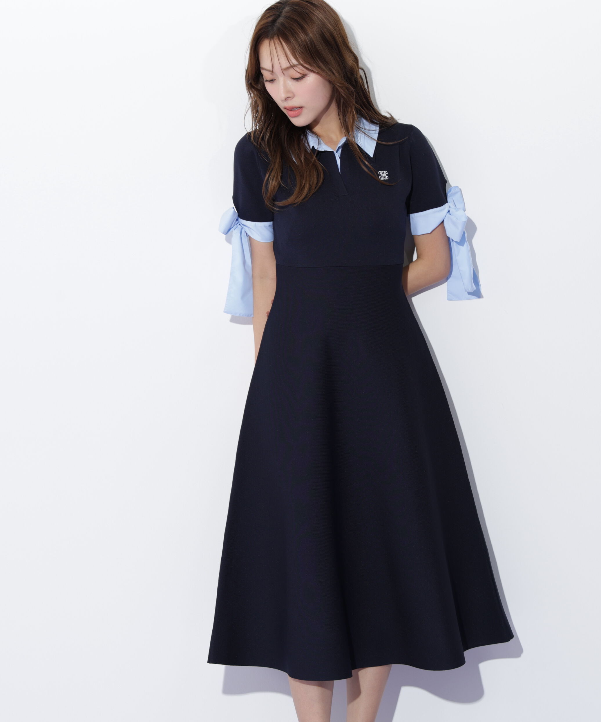  「ダブルカラーニットワンピース」|ワンピース|