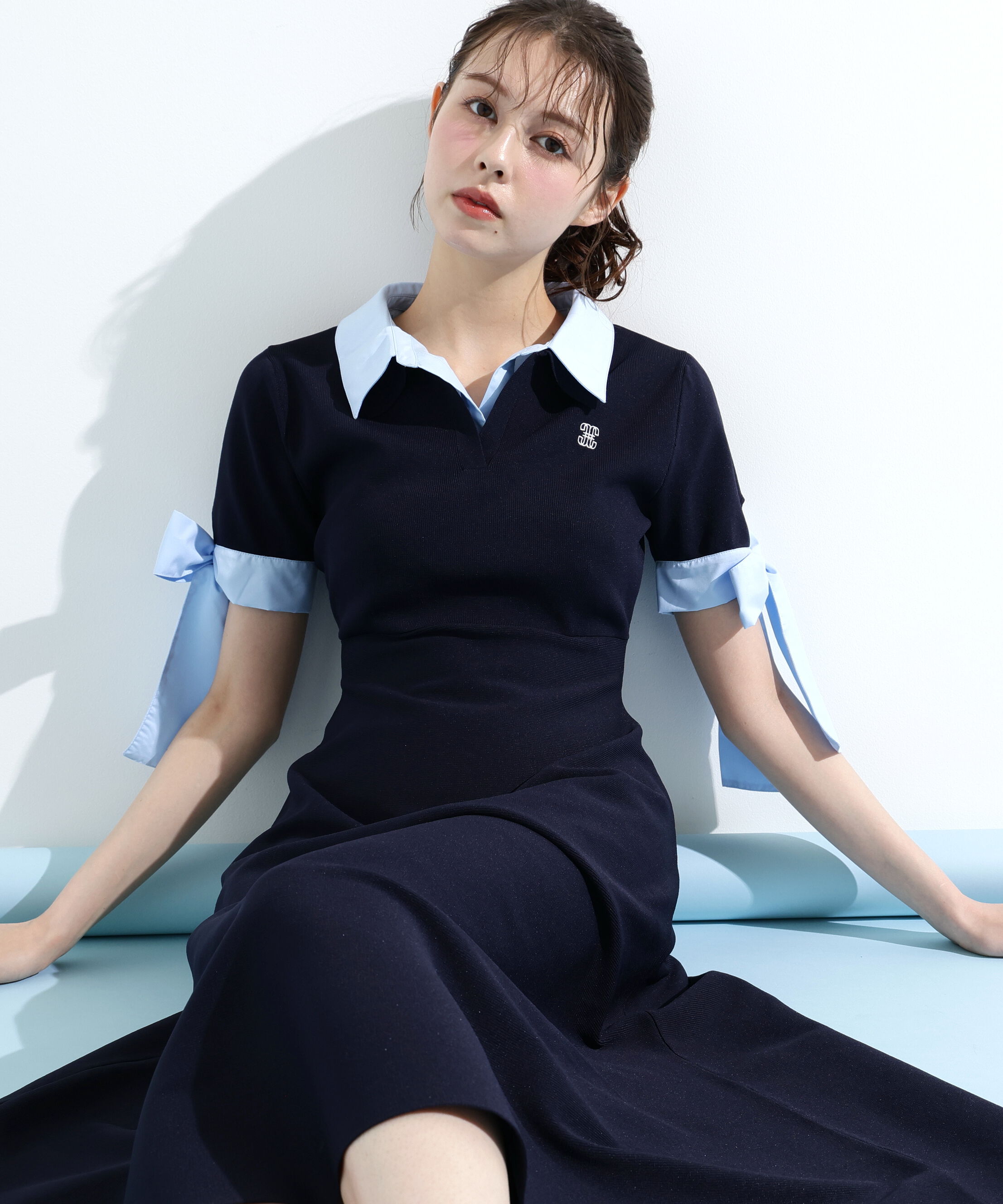  「ダブルカラーニットワンピース」|ワンピース|