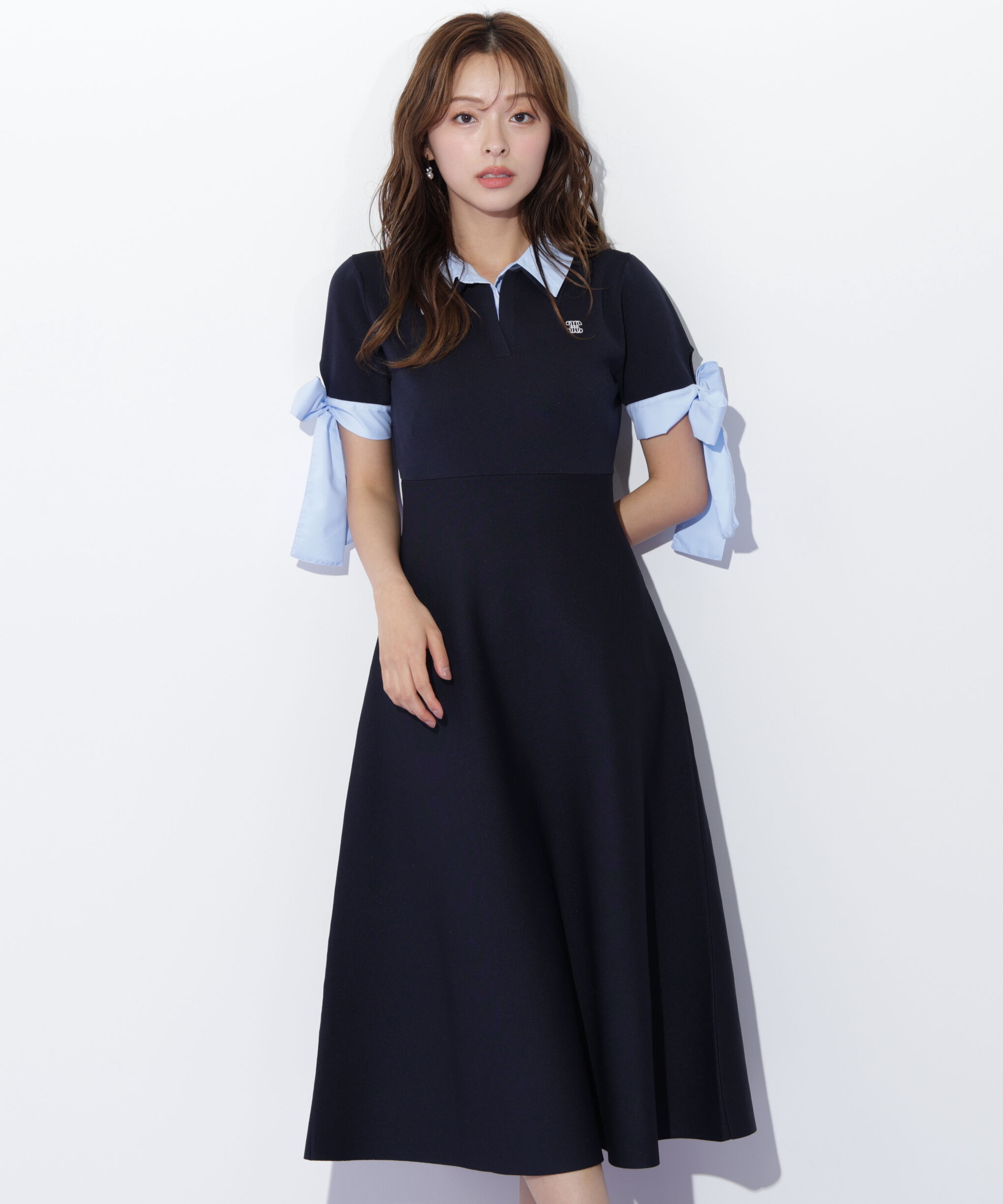  「ダブルカラーニットワンピース」|ワンピース|