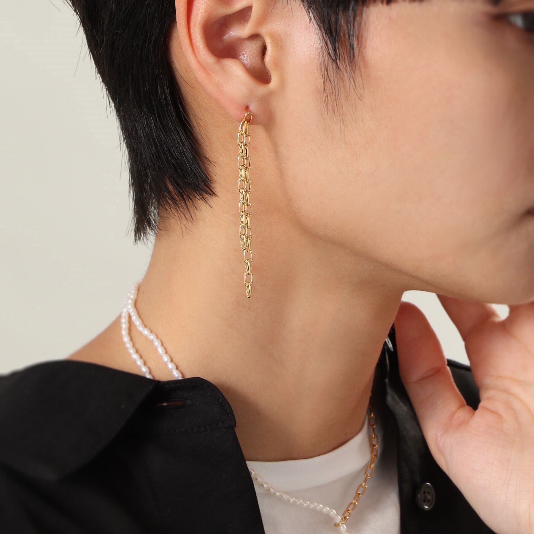 COCOSHNIK ONKITSCH「シルバー ニュアンスチェーン ダブルストレートピアス GP」|ピアス|