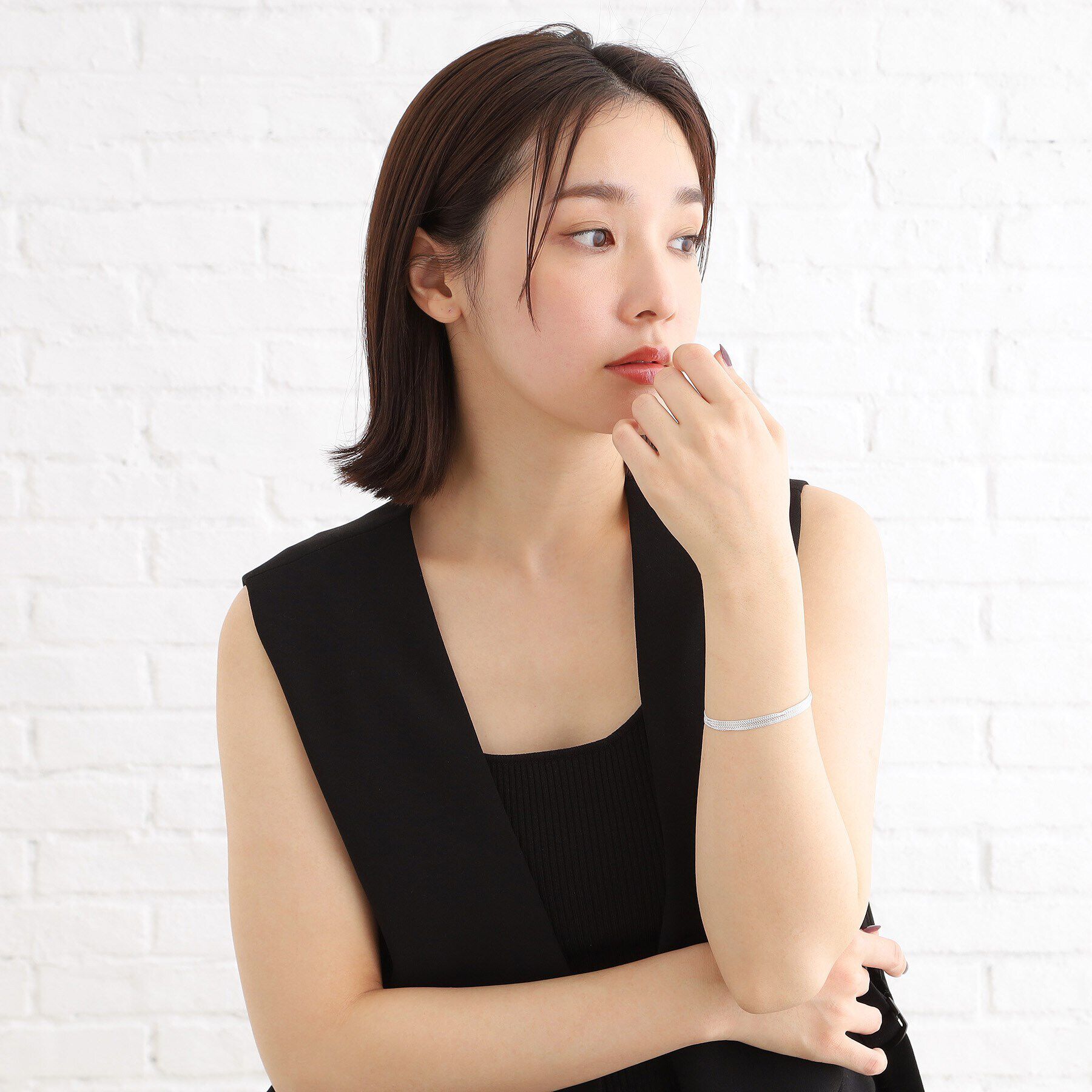 COCOSHNIK ONKITSCH「シルバー カーブチェーン レイヤード ブレスレット」|ブレスレット・バングル|