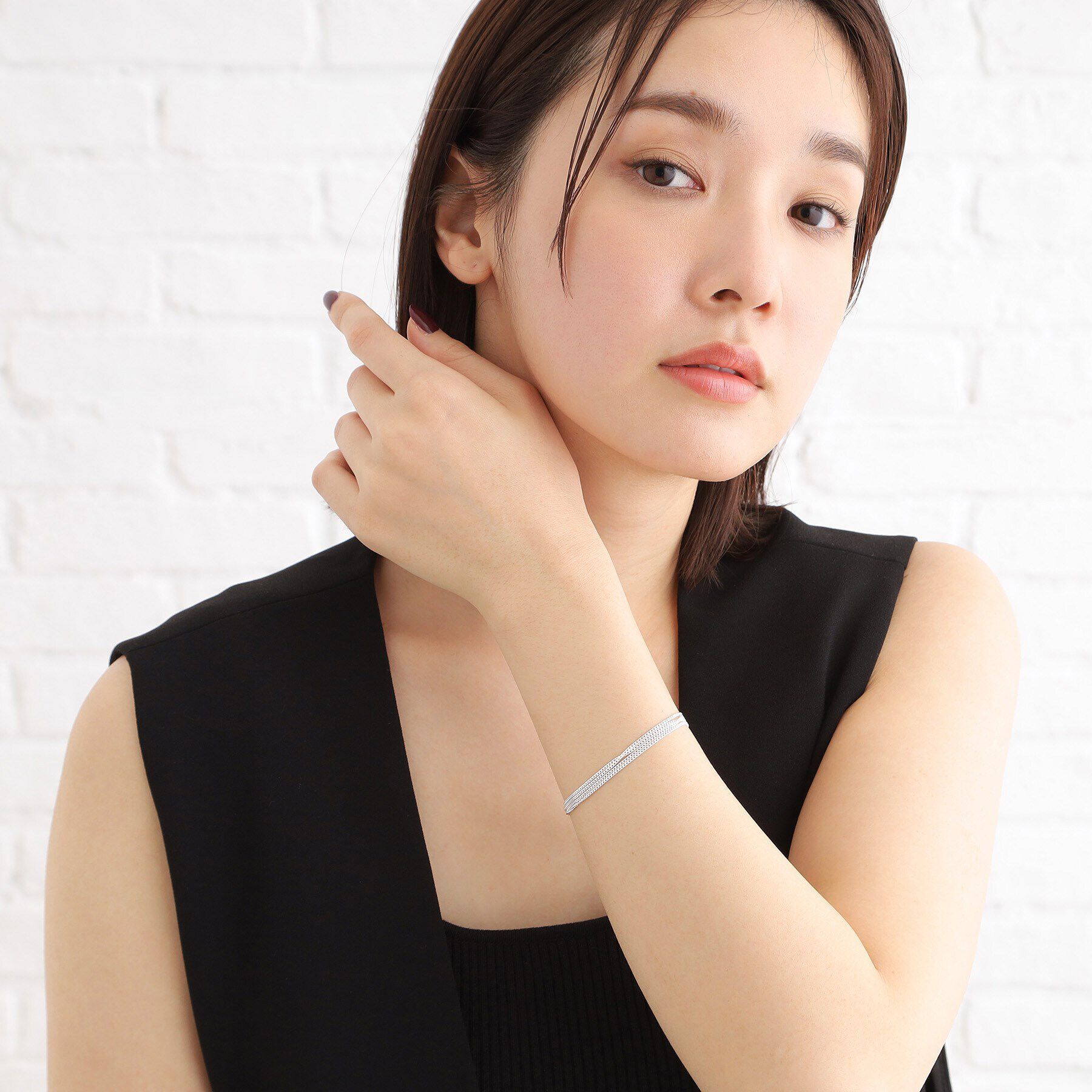 COCOSHNIK ONKITSCH「シルバー カーブチェーン レイヤード ブレスレット」|ブレスレット・バングル|