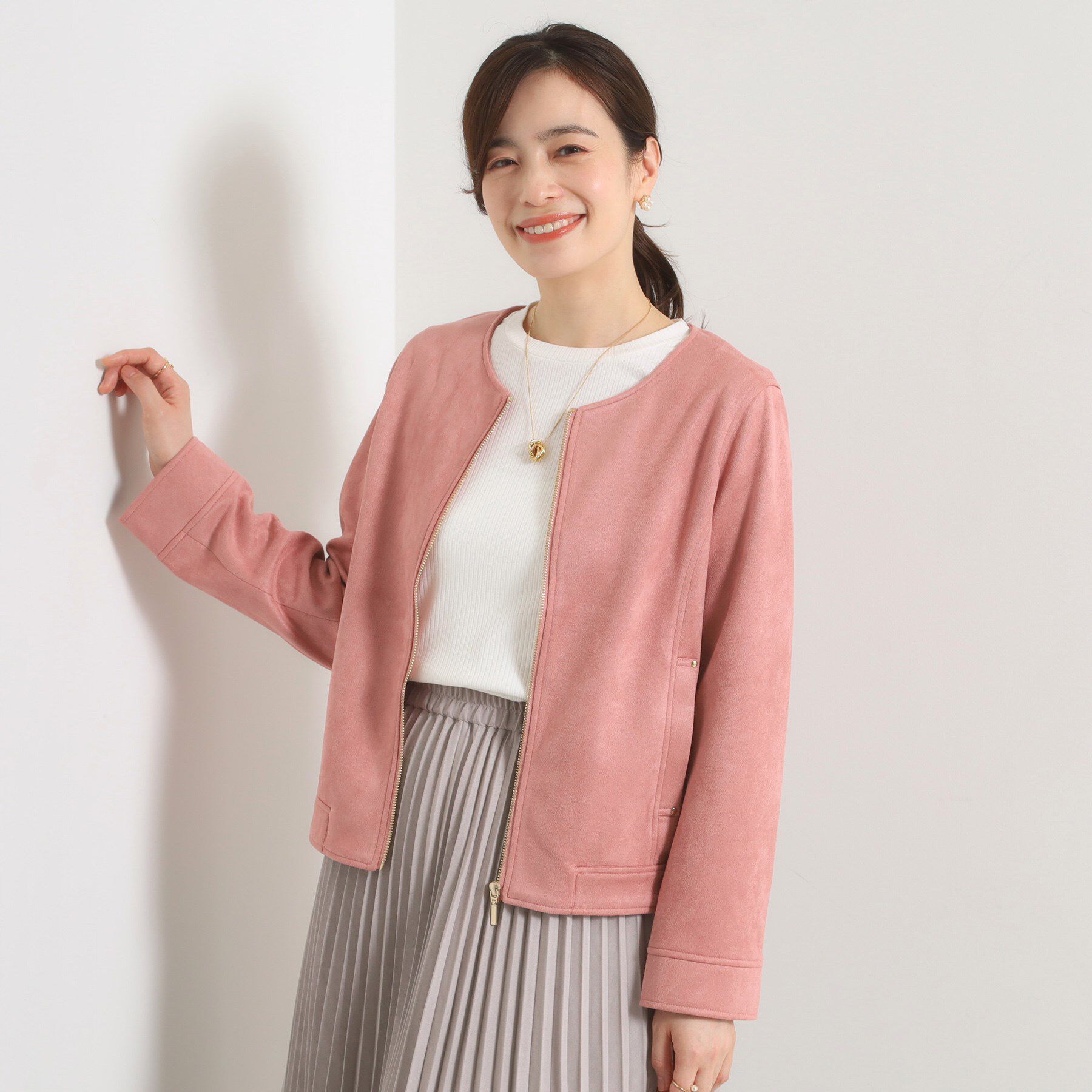 ITS&rsquo;DEMO「カットフェイクスエードジャケット」|ノーカラージャケット|