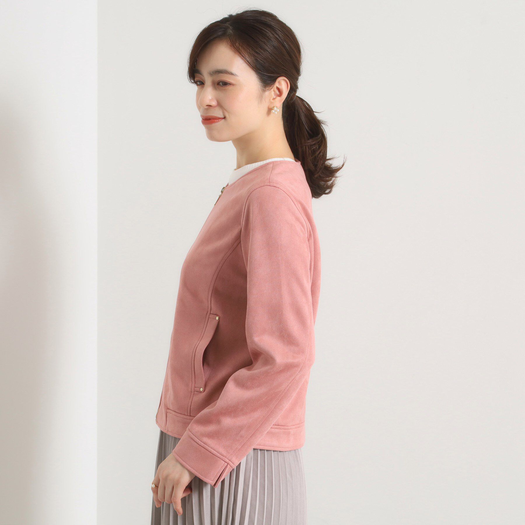 ITS&rsquo;DEMO「カットフェイクスエードジャケット」|ノーカラージャケット|