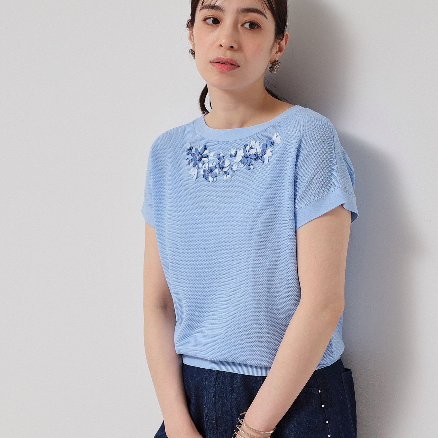 SunaUna「【SS～Lサイズ展開／手刺繍】クラフトニット」|ニット・セーター|ブルー(091)