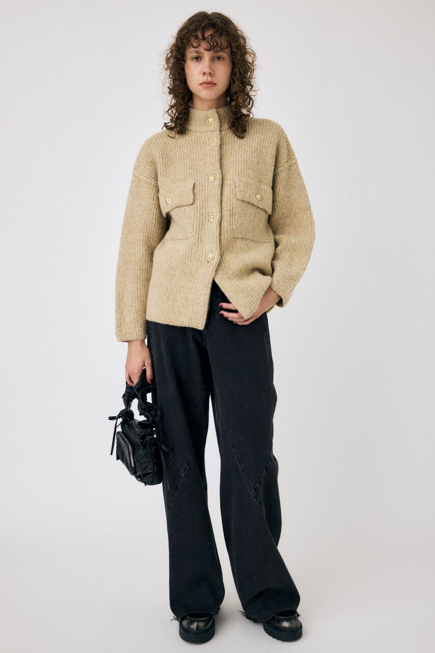 MOUSSY「MIX YARN OVER ニット カーディガン」|カーディガン|