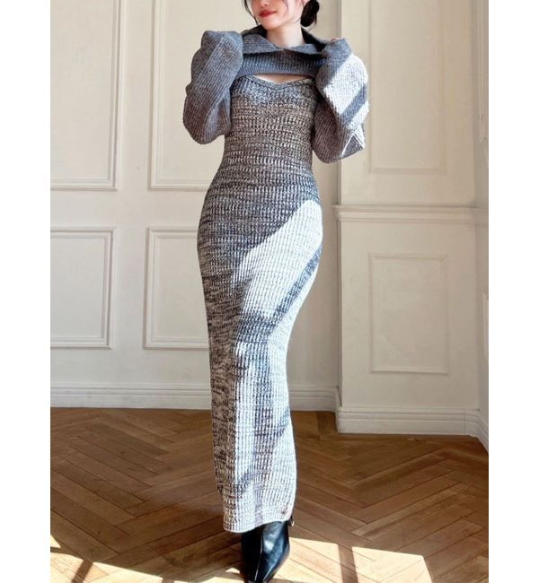 RESEXXY「メランジアンサンブルニットワンピース」|ワンピース|グレー