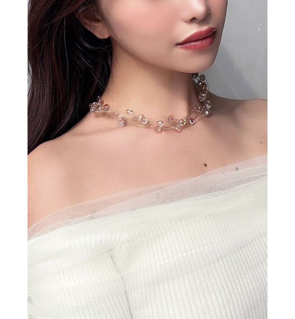RESEXXY「多連シャイニークリアネックレス」|ネックレス|ピンク