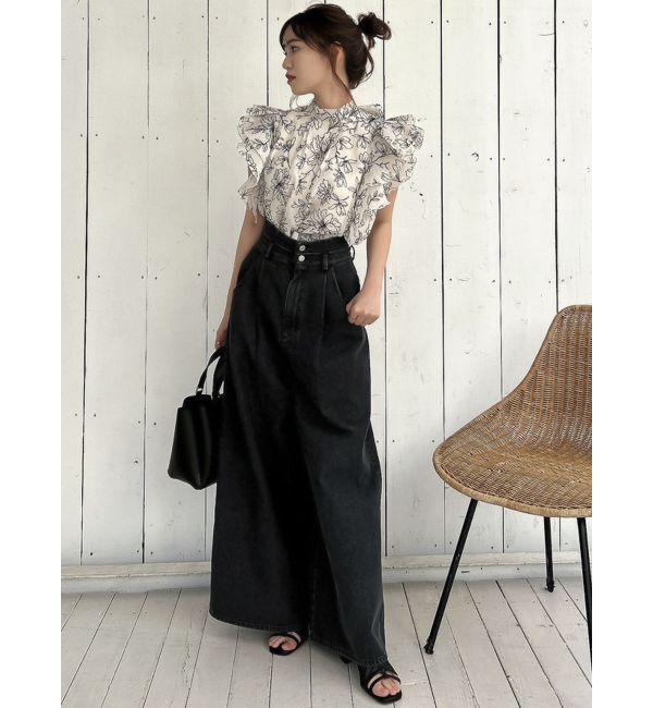 dazzlin「ダブルハイウエストワイドデニムパンツ」|デニム|