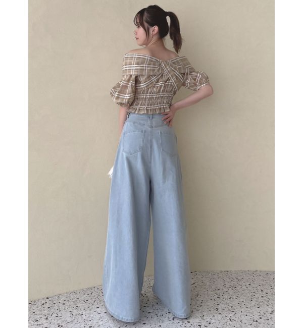 dazzlin「ダブルハイウエストワイドデニムパンツ」|デニム|