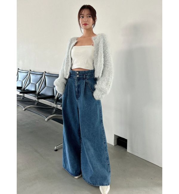 dazzlin「ダブルハイウエストワイドデニムパンツ」|デニム|