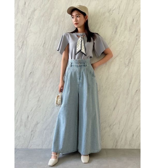 dazzlin「ダブルハイウエストワイドデニムパンツ」|デニム|