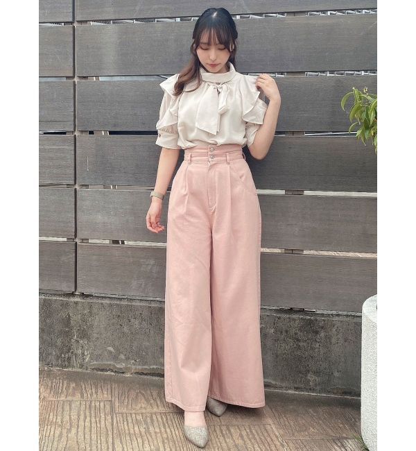 dazzlin「ダブルハイウエストワイドデニムパンツ」|デニム|