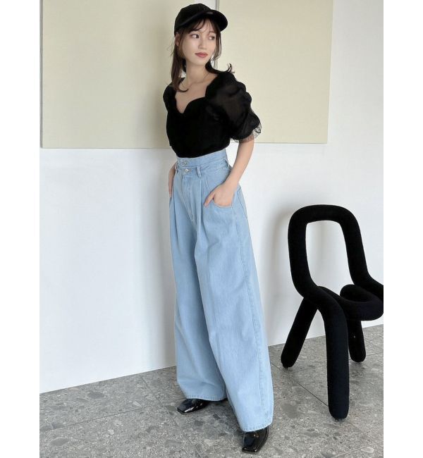 dazzlin「ダブルハイウエストワイドデニムパンツ」|デニム|