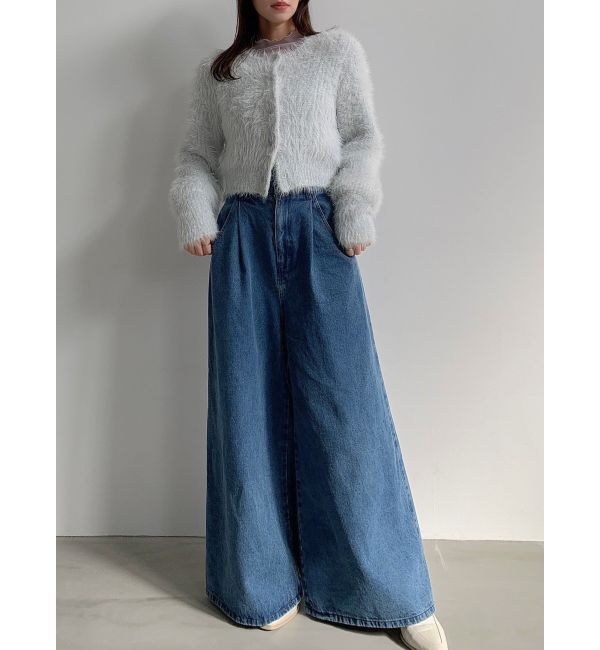 dazzlin「ダブルハイウエストワイドデニムパンツ」|デニム|