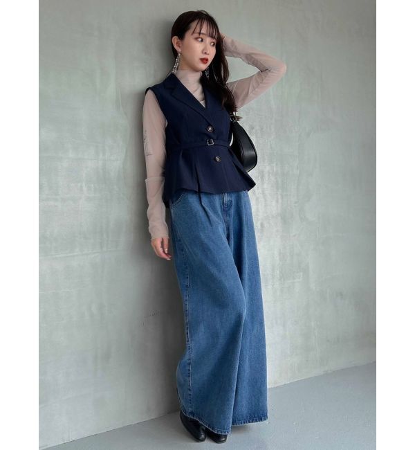 dazzlin「ダブルハイウエストワイドデニムパンツ」|デニム|