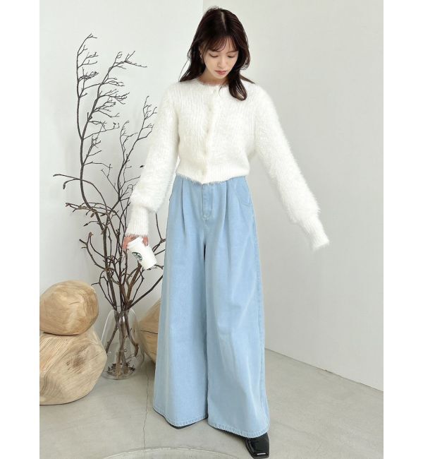 dazzlin「ダブルハイウエストワイドデニムパンツ」|デニム|