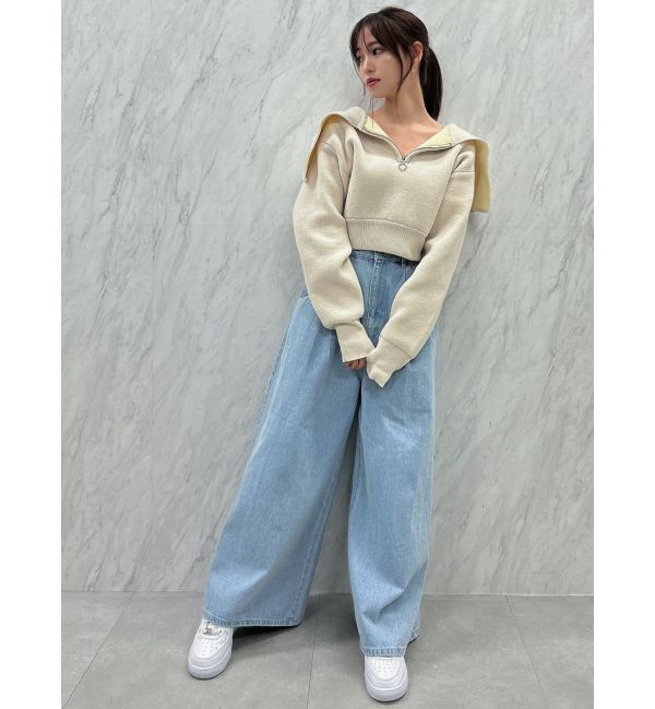 dazzlin「ダブルハイウエストワイドデニムパンツ」|デニム|