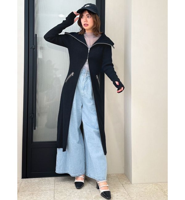 dazzlin「ダブルハイウエストワイドデニムパンツ」|デニム|