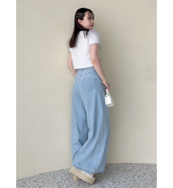dazzlin「ダブルハイウエストワイドデニムパンツ」|デニム|