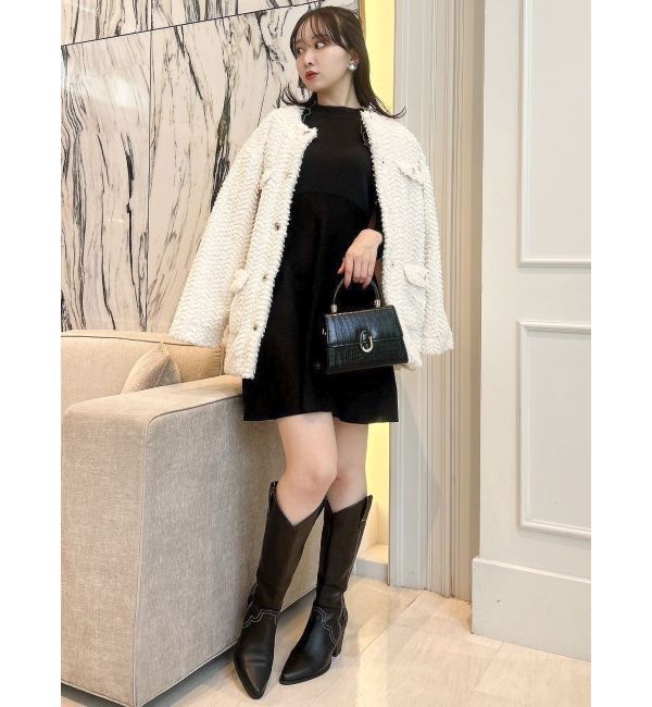 dazzlin「オープンショルダーニットミニワンピース」|ワンピース|