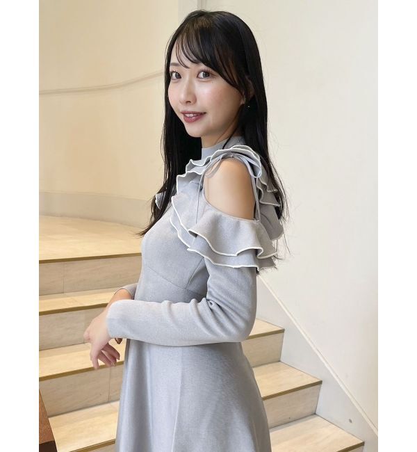 dazzlin「オープンショルダーニットミニワンピース」|ワンピース|