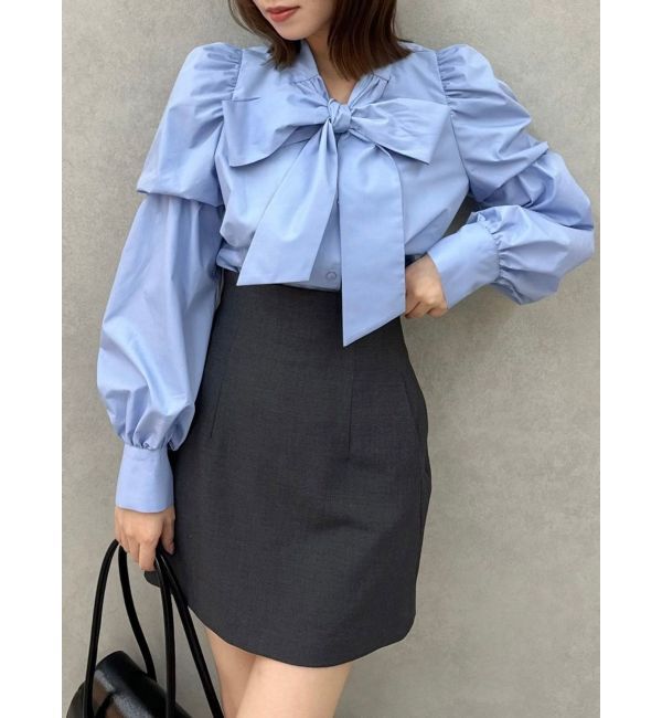 dazzlin「ペプラムボリュームスリーブボウタイブラウス」|シャツ・ブラウス|ブルー