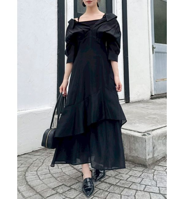 dazzlin「レイヤードシャツドッキングワンピース」|ワンピース|ブラック