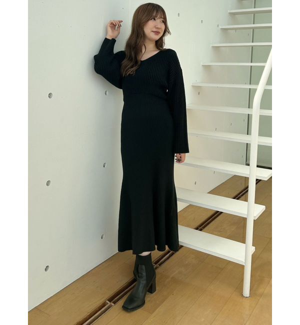 MERCURYDUO「バックシャンツイストデザインニットワンピース」|ワンピース|