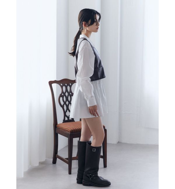 MURUA「フェイクレザーベスト&times;シャツワンピースSET」|ワンピース|