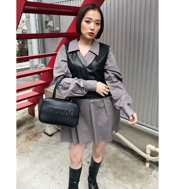 MURUA「フェイクレザーベスト&times;シャツワンピースSET」|ワンピース|