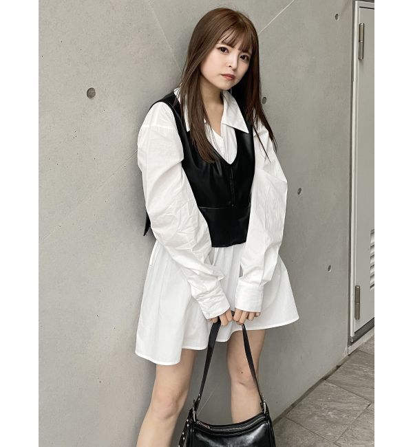 MURUA「フェイクレザーベスト&times;シャツワンピースSET」|ワンピース|