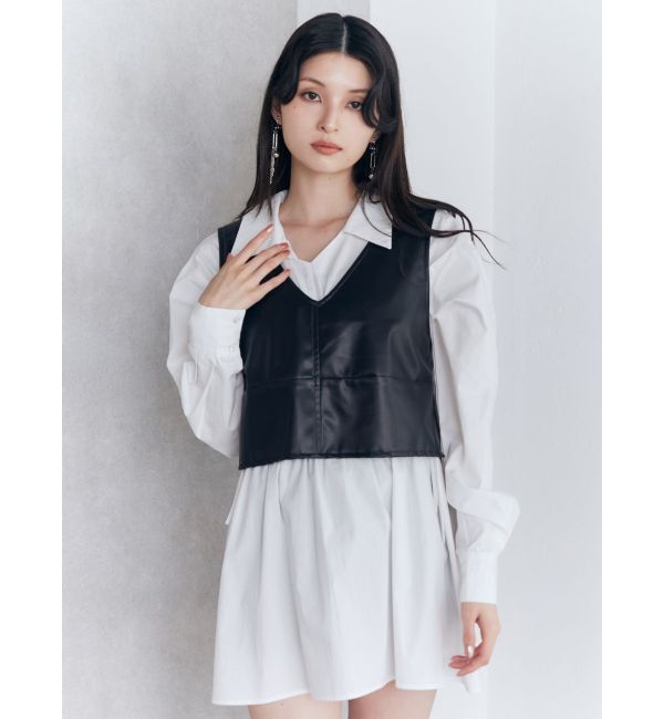 MURUA「フェイクレザーベスト&times;シャツワンピースSET」|ワンピース|