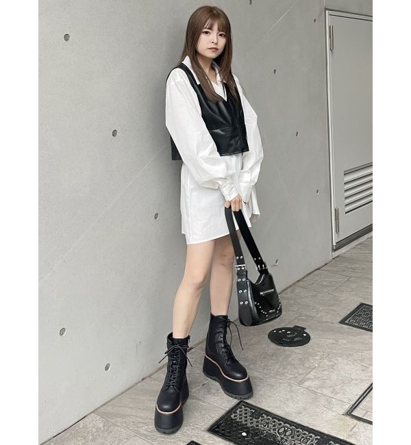 MURUA「フェイクレザーベスト&times;シャツワンピースSET」|ワンピース|