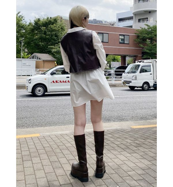 MURUA「フェイクレザーベスト&times;シャツワンピースSET」|ワンピース|