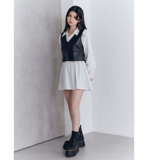 MURUA「フェイクレザーベスト&times;シャツワンピースSET」|ワンピース|