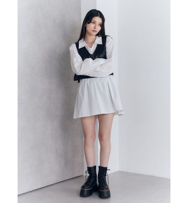 MURUA「フェイクレザーベスト&times;シャツワンピースSET」|ワンピース|