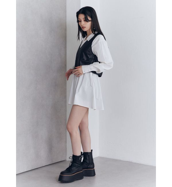 MURUA「フェイクレザーベスト&times;シャツワンピースSET」|ワンピース|